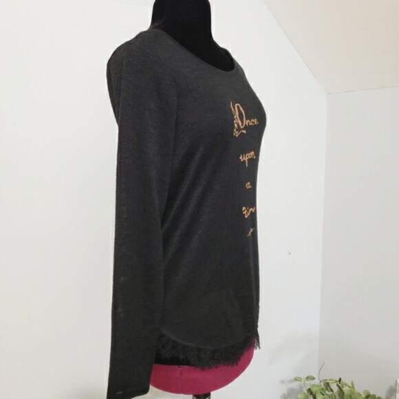 Disney Once Upon a Time Back Bow Black Burnout Lace Hem Long Sleeve Tunic Top M - Picture 2 of 10